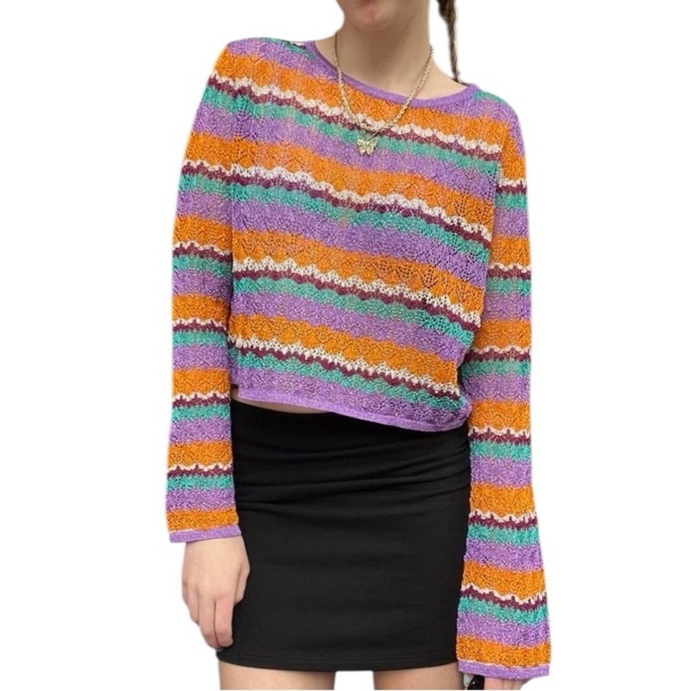 Primark Long Sleeves Crop Blouse in Purple and Yellow